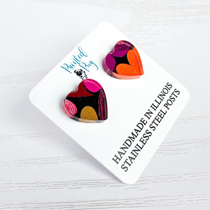 Heart Earrings – Colorful Acrylic Studs with Stainless Steel Posts