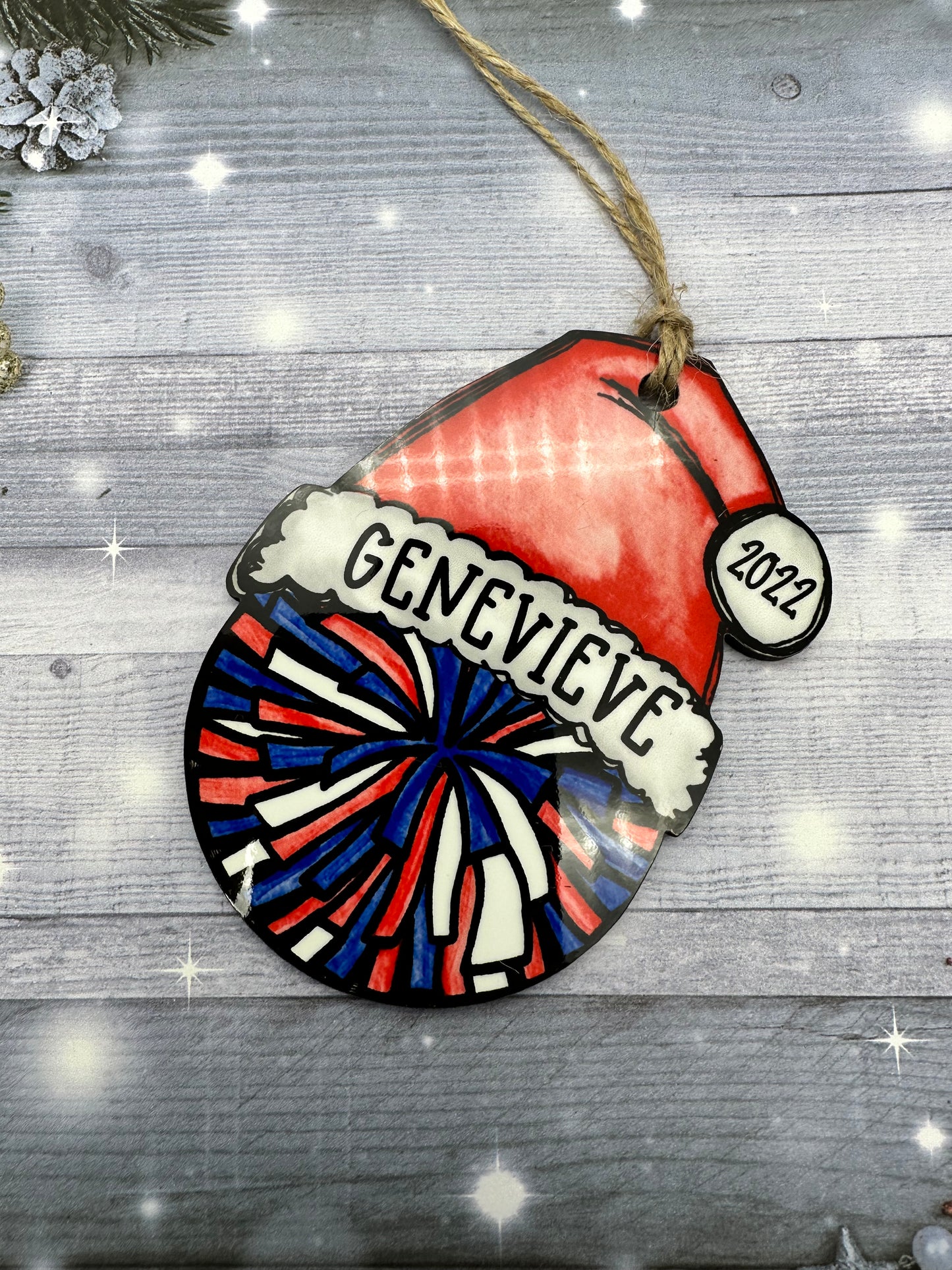 Personalized Cheer Pom Ornament – Custom Name, Number & Year