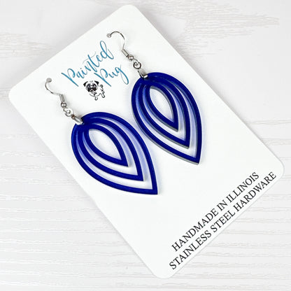 Navy Blue Layered Leaf Statement Earrings – Transparent Acrylic Dangles