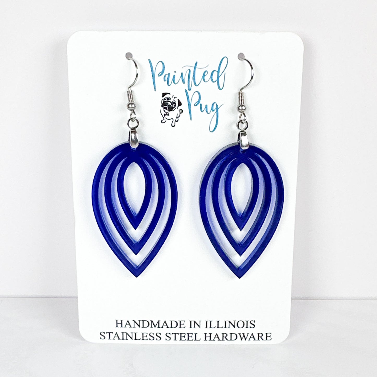Navy Blue Layered Leaf Statement Earrings – Transparent Acrylic Dangles