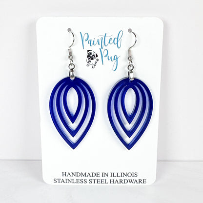 Navy Blue Layered Leaf Statement Earrings – Transparent Acrylic Dangles