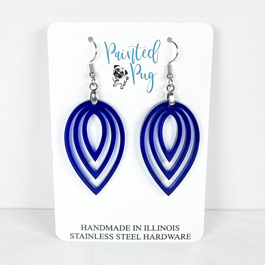 Navy Blue Layered Leaf Statement Earrings – Transparent Acrylic Dangles