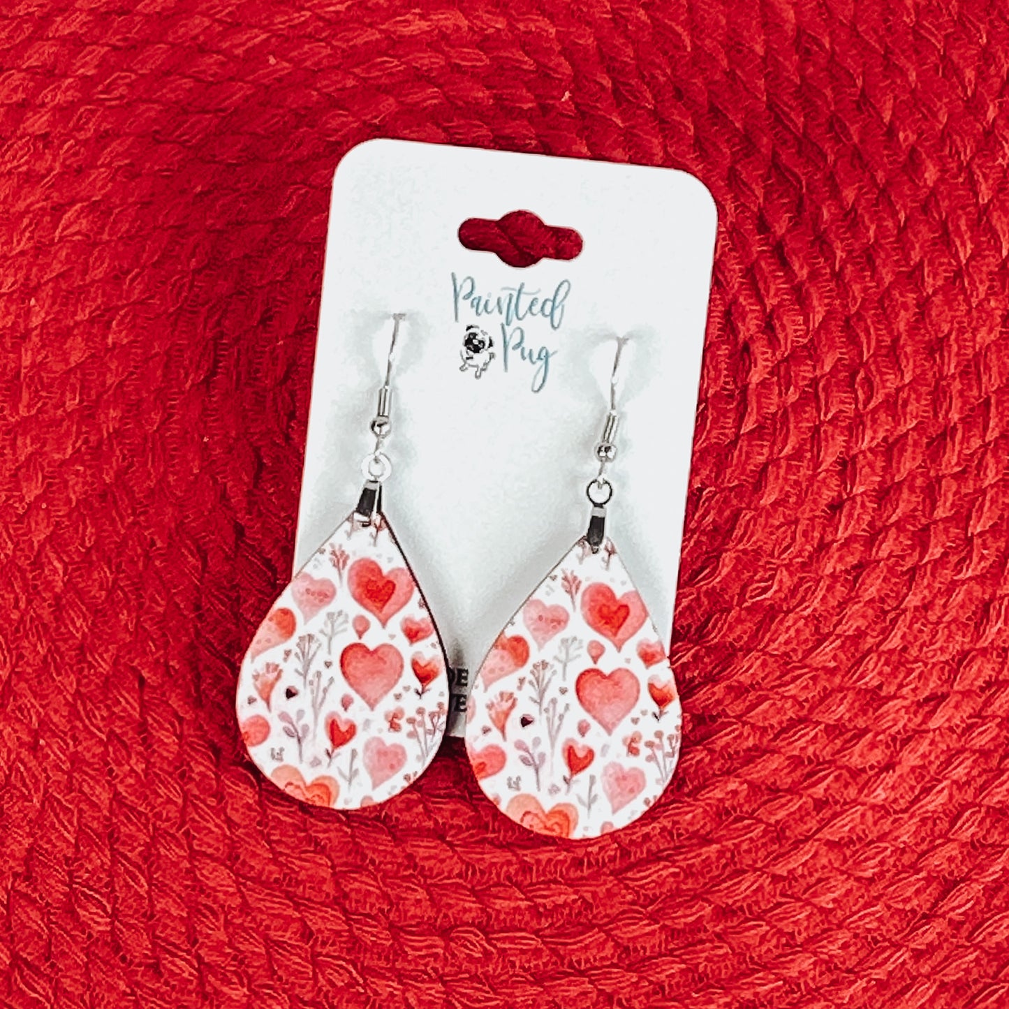 Valentine's Day Earrings - Pink Floral Watercolor Hearts