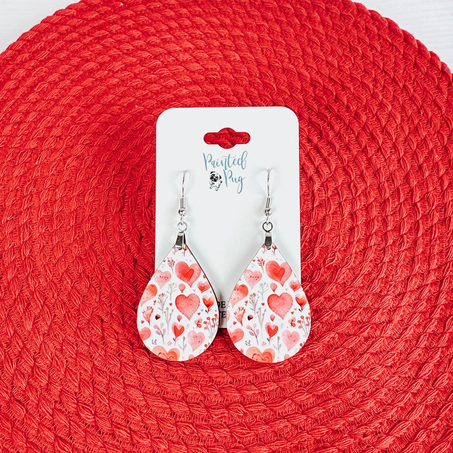 Valentine's Day Earrings - Pink Floral Watercolor Hearts