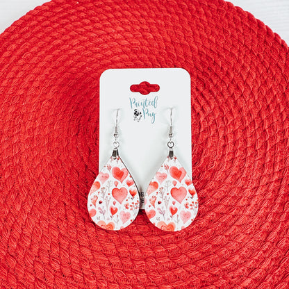 Valentine's Day Earrings - Pink Floral Watercolor Hearts
