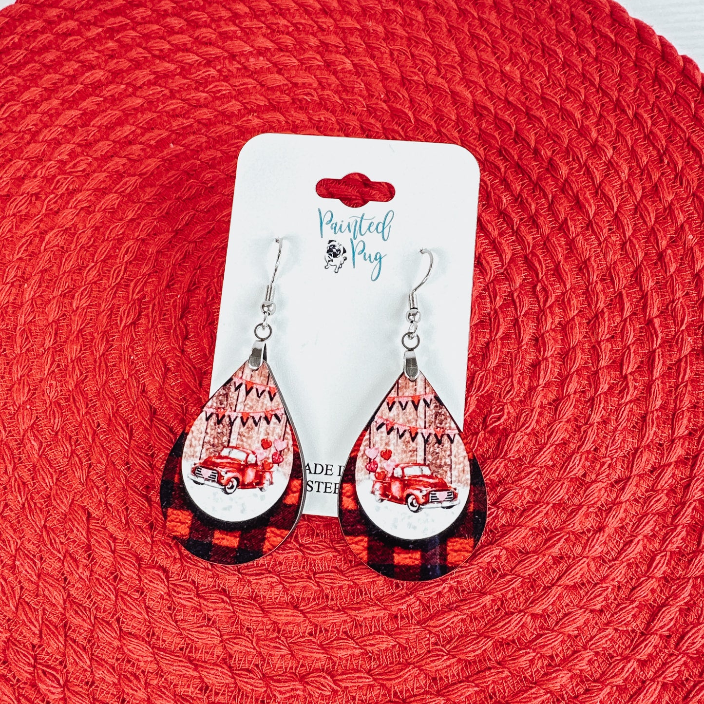 Valentine's Day Earrings Red Truck Teardrop Earrings
