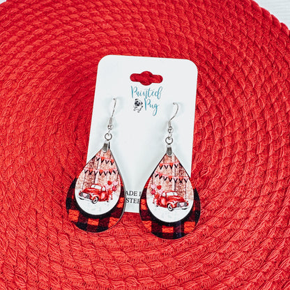 Valentine's Day Earrings Red Truck Teardrop Earrings
