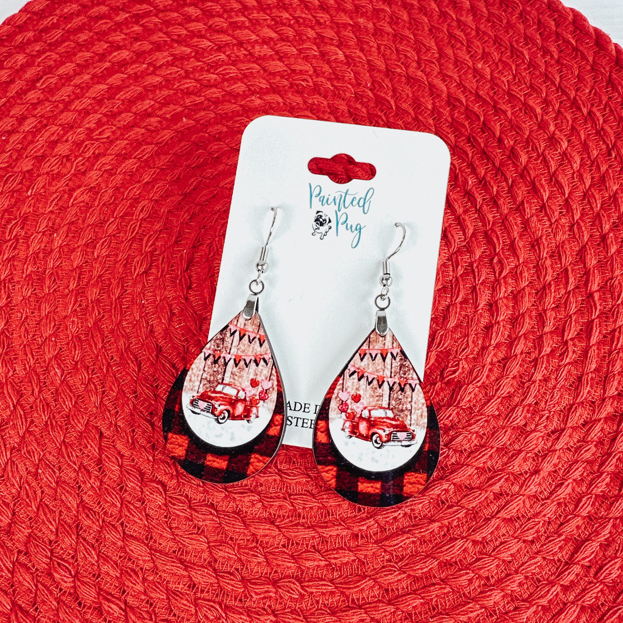 Valentine's Day Earrings Red Truck Teardrop Earrings