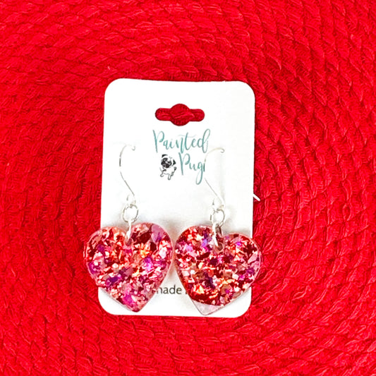 Glitter Acrylic Heart Earrings – Chunky Glitter Statement Dangles for Valentines Day