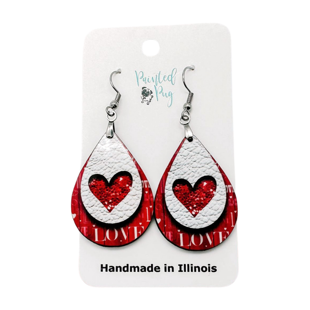 Valentine's Day Heart Teardrop Earrings - Handmade in Illinois