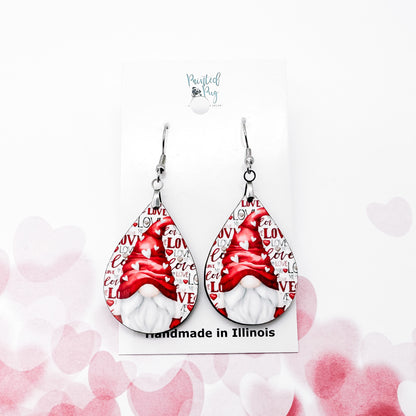Valentine's Day Gnome Teardrop Earrings