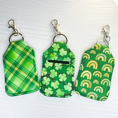 St Patrick’s Day Hand Sanitizer Holder Keychain – Shamrock Neoprene Holder with Keyring