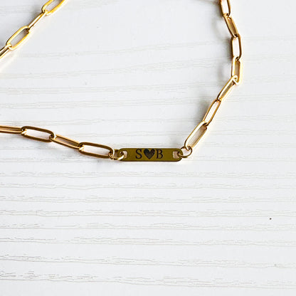 Personalized Paperclip Chain Necklace with Engraved Bar - Custom Name, Initials, or Date