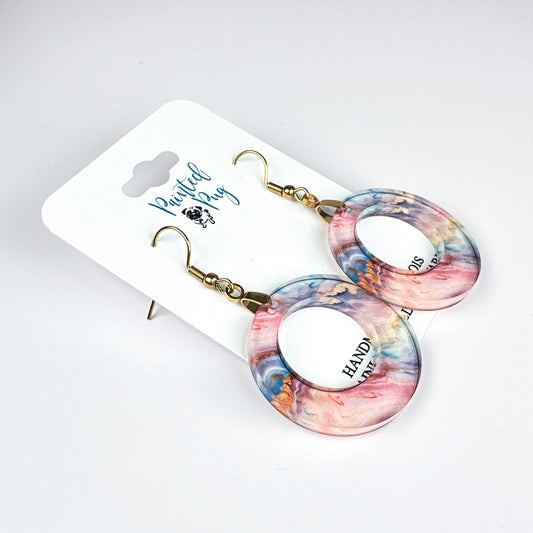 Handmade Acrylic Circle Dangle Earrings – Multicolor Design, 2-Inch Drop, Gold-Plated Stainless Steel Earwires