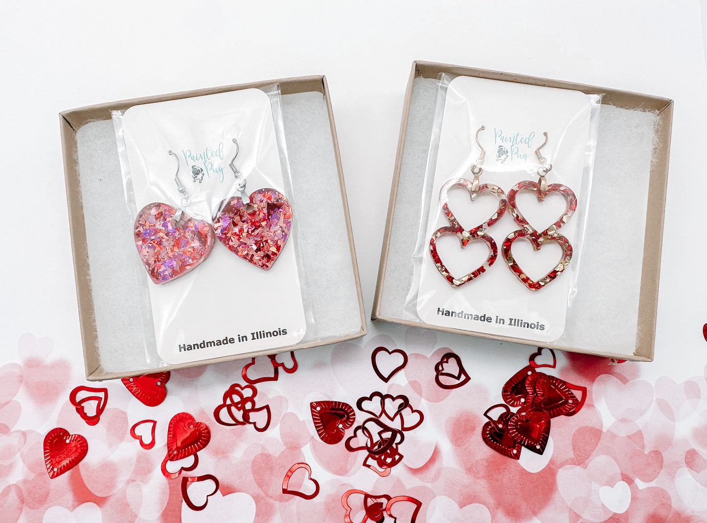 Glitter Acrylic Heart Earrings – Chunky Glitter Statement Dangles for Valentines Day