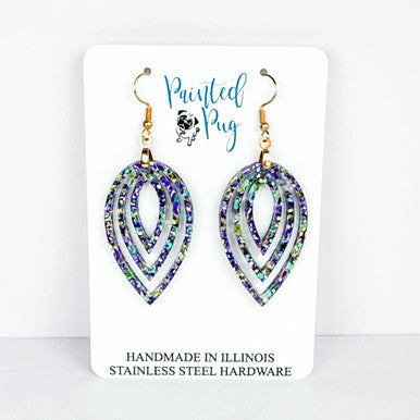 Mardi Gras Glitter Earrings - Purple Green Teardrop Dangle