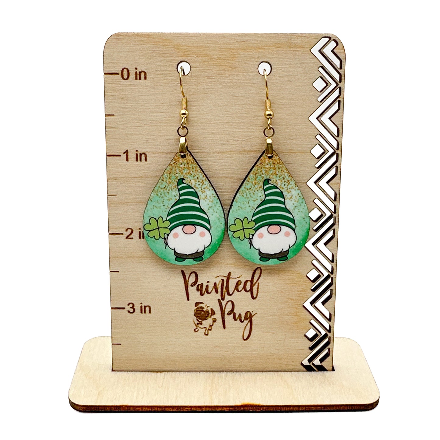 St Patrick’s Day Gnome Teardrop Earrings – Green Shamrock Gnome Dangle Earrings