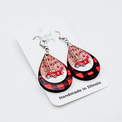 Valentine's Day Earrings Red Truck Teardrop Earrings