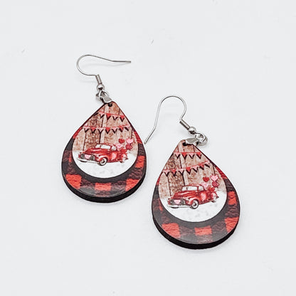 Valentine's Day Earrings Red Truck Teardrop Earrings