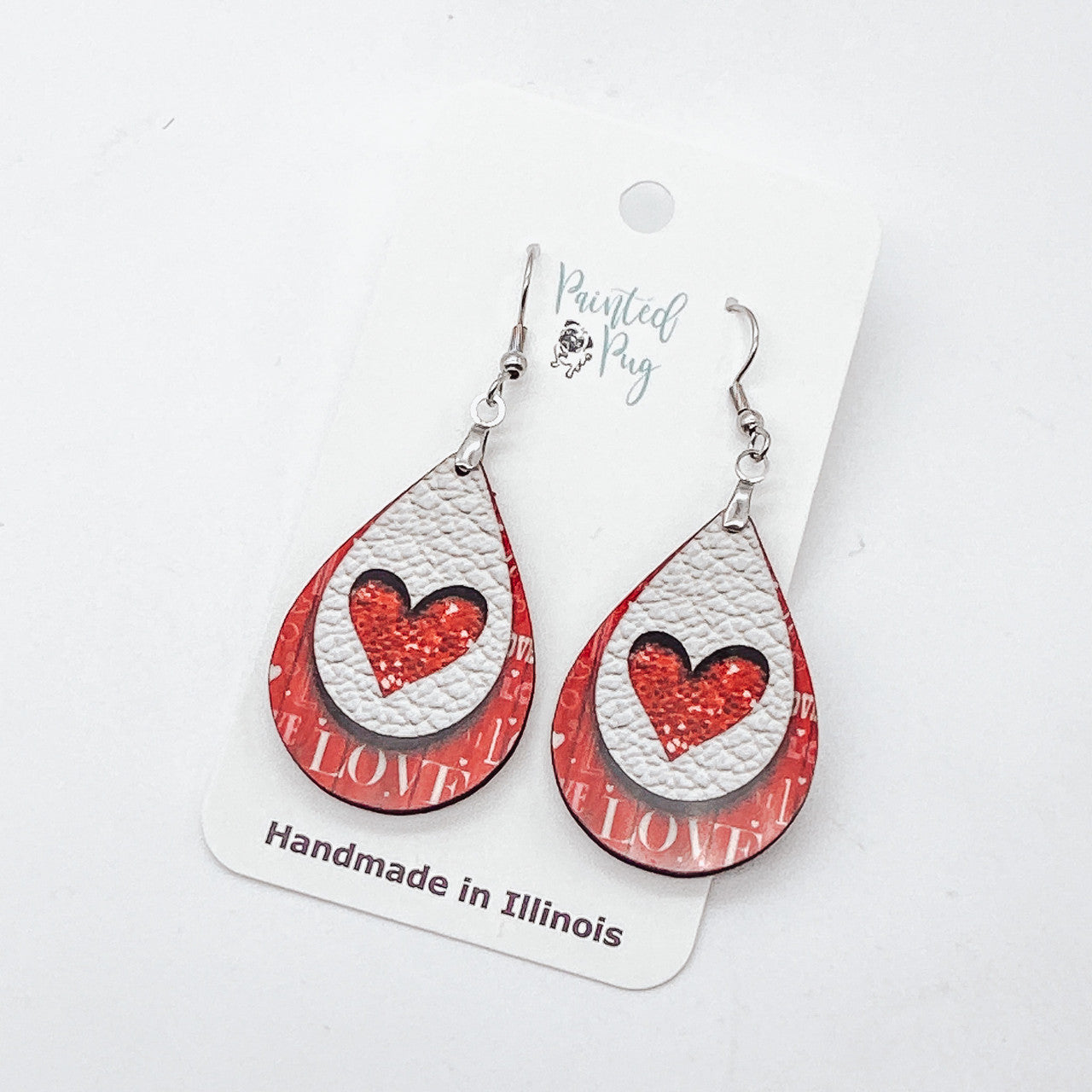 Valentine's Day Heart Teardrop Earrings - Handmade in Illinois