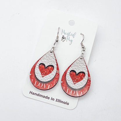 Valentine's Day Heart Teardrop Earrings - Handmade in Illinois