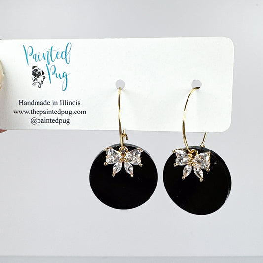 Black Bow Earrings – Gold Hoop Rhinestone Bow Dangle Earrings