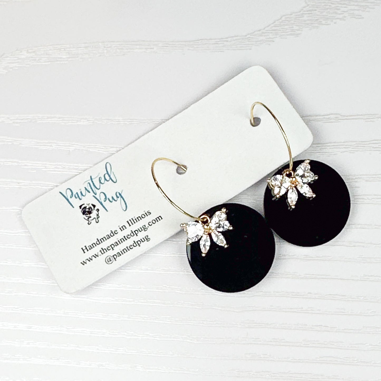 Black Bow Earrings – Gold Hoop Rhinestone Bow Dangle Earrings