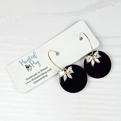 Black Bow Earrings – Gold Hoop Rhinestone Bow Dangle Earrings
