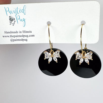 Black Bow Earrings – Gold Hoop Rhinestone Bow Dangle Earrings