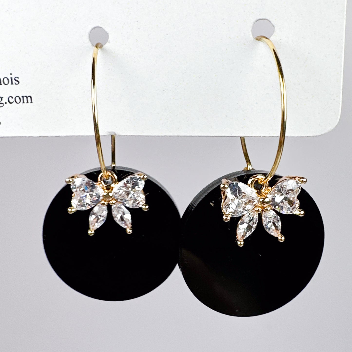 Black Bow Earrings – Gold Hoop Rhinestone Bow Dangle Earrings