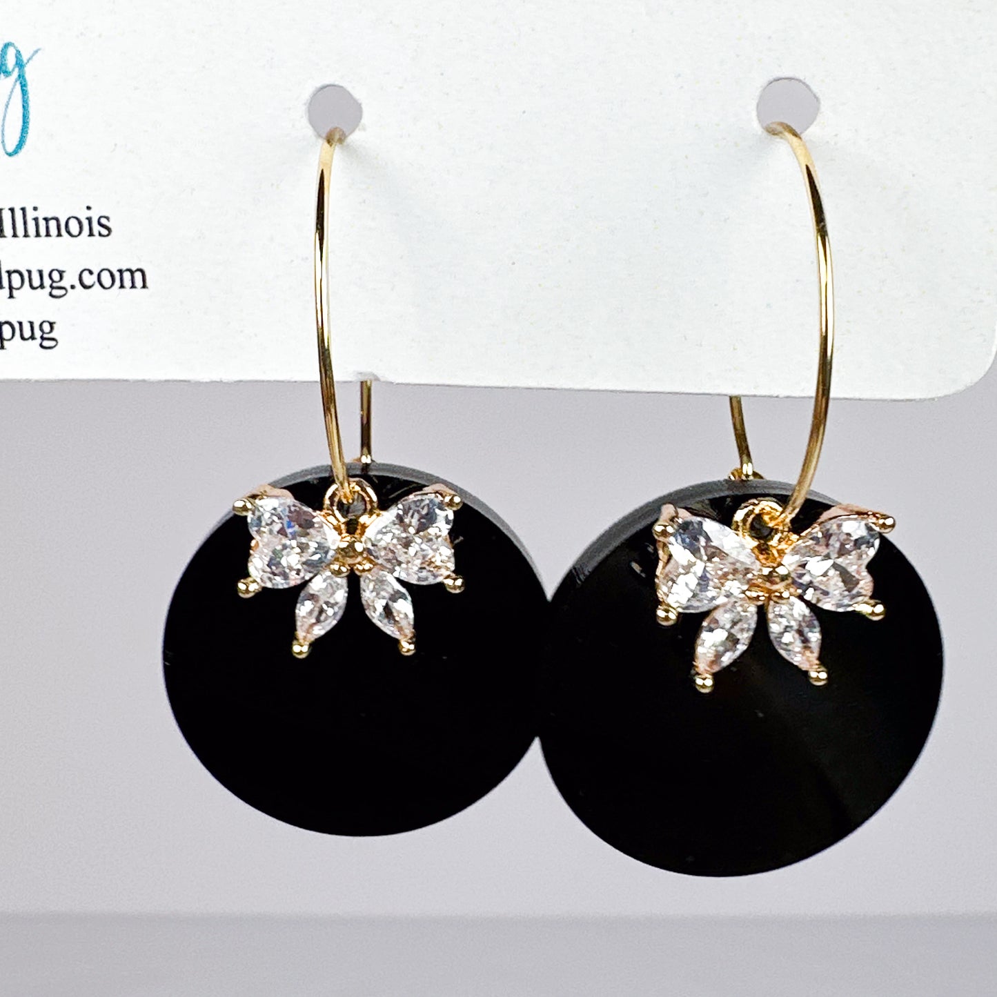 Black Bow Earrings – Gold Hoop Rhinestone Bow Dangle Earrings