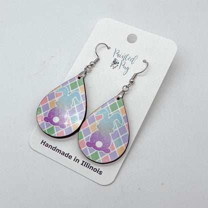 Pastel Bunny Teardrop Earrings - Harlequin Spring Easter Dangles