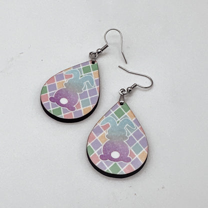 Pastel Bunny Teardrop Earrings - Harlequin Spring Easter Dangles