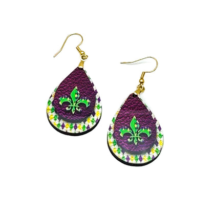 Mardi Gras Fleur De Lis Earrings Teardrop Earrings