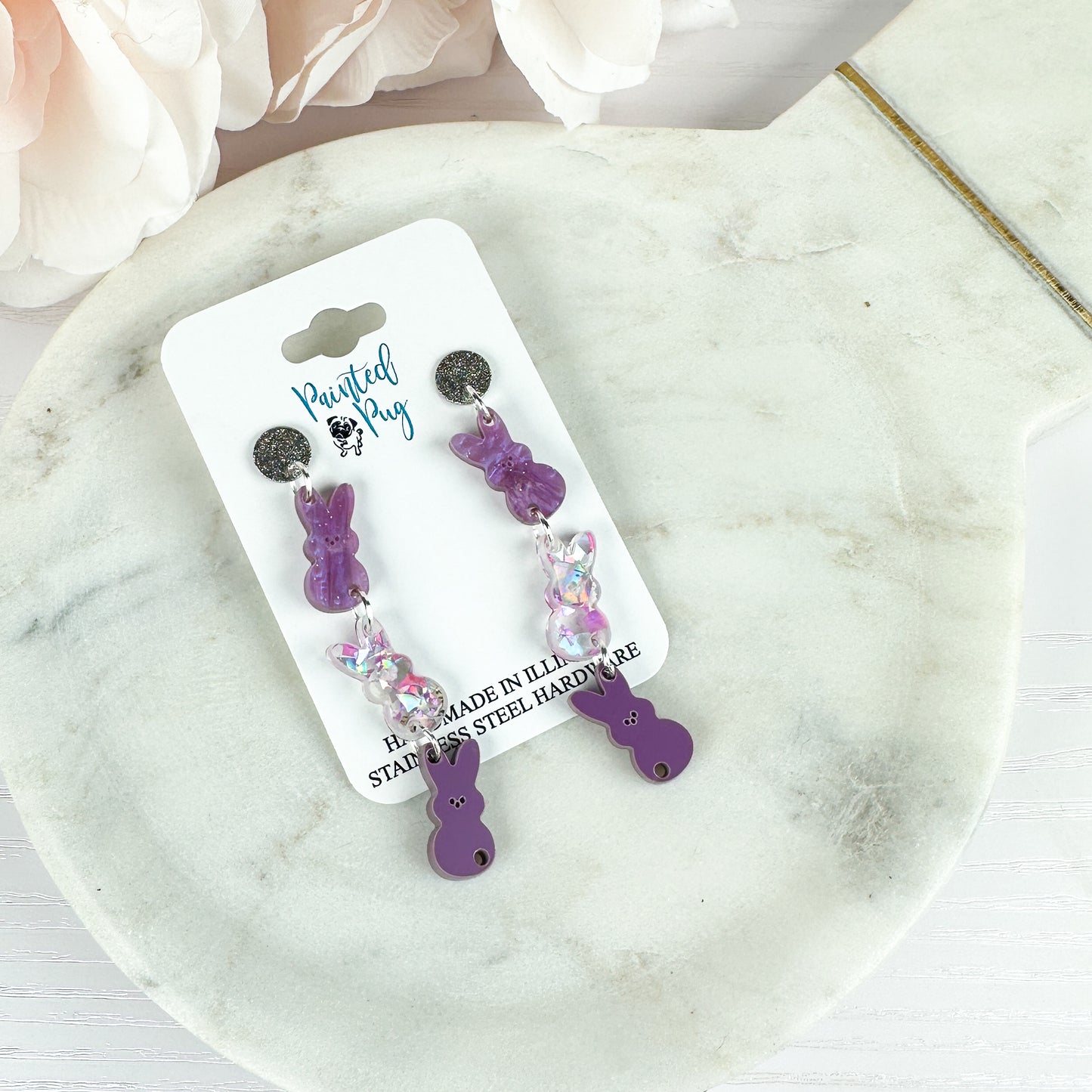 Purple Bunny Dangle Earrings – Glitter Easter Acrylic Earrings