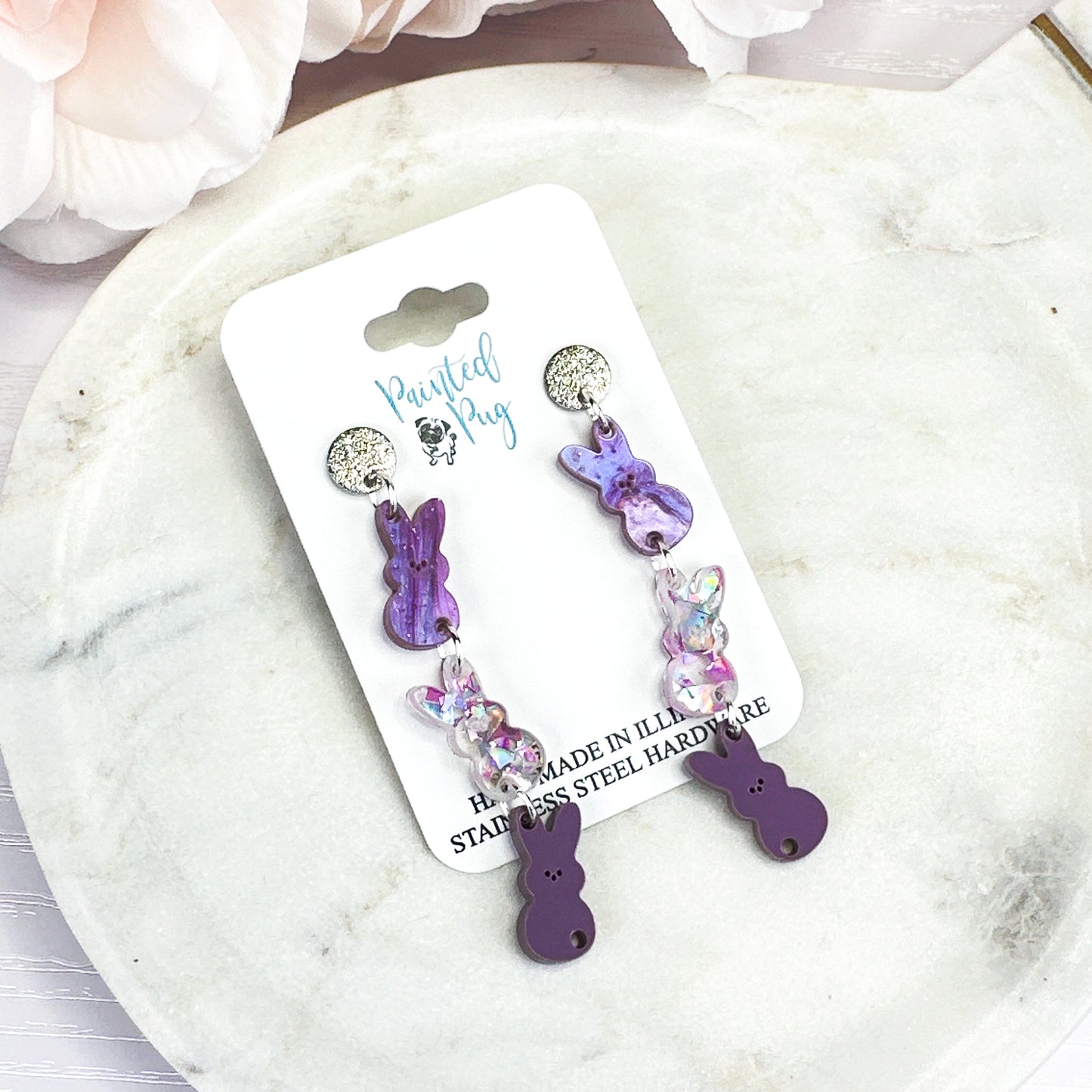 Purple Bunny Dangle Earrings – Glitter Easter Acrylic Earrings