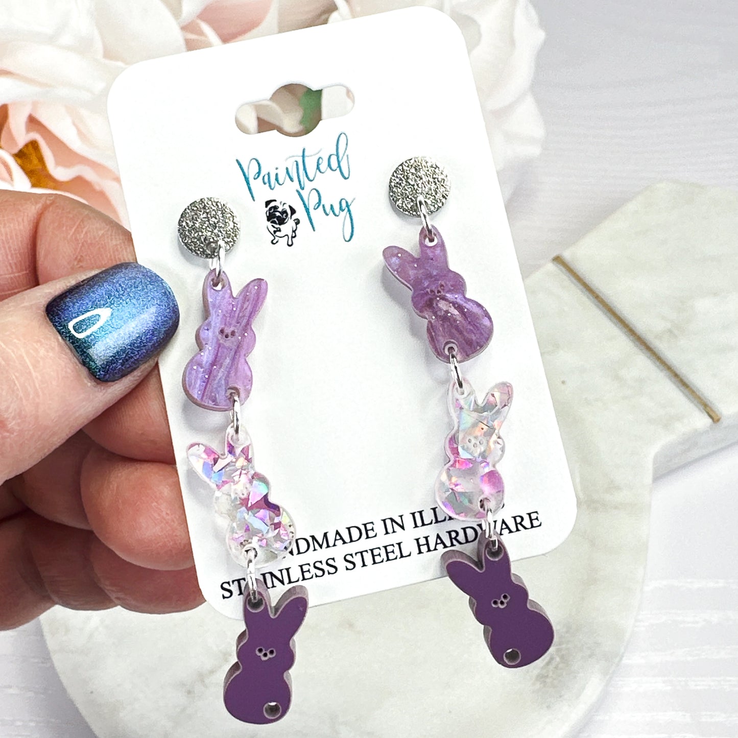 Purple Bunny Dangle Earrings – Glitter Easter Acrylic Earrings