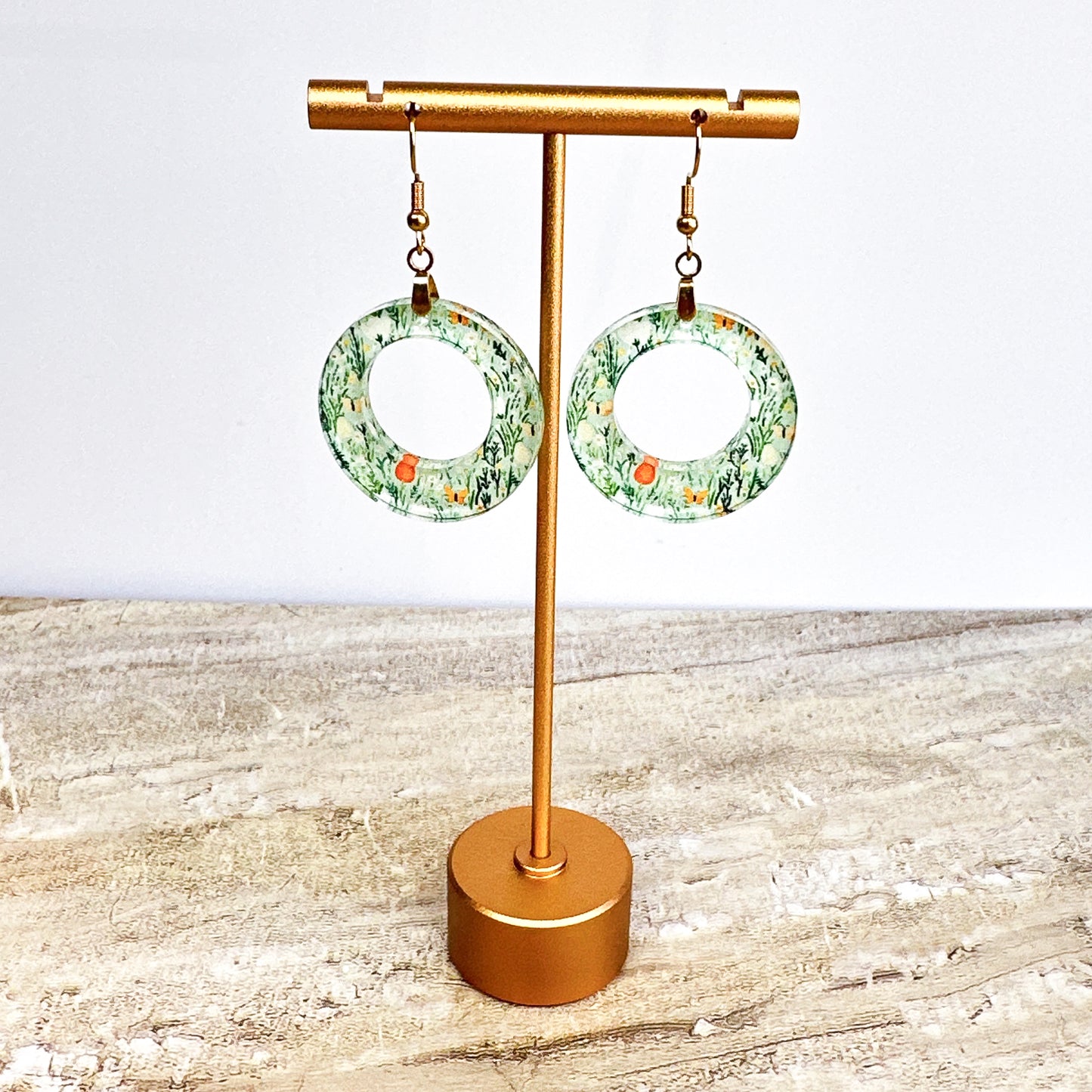 Spring Meadow Hoop Dangle Earrings – Green Floral Acrylic Circle Earrings