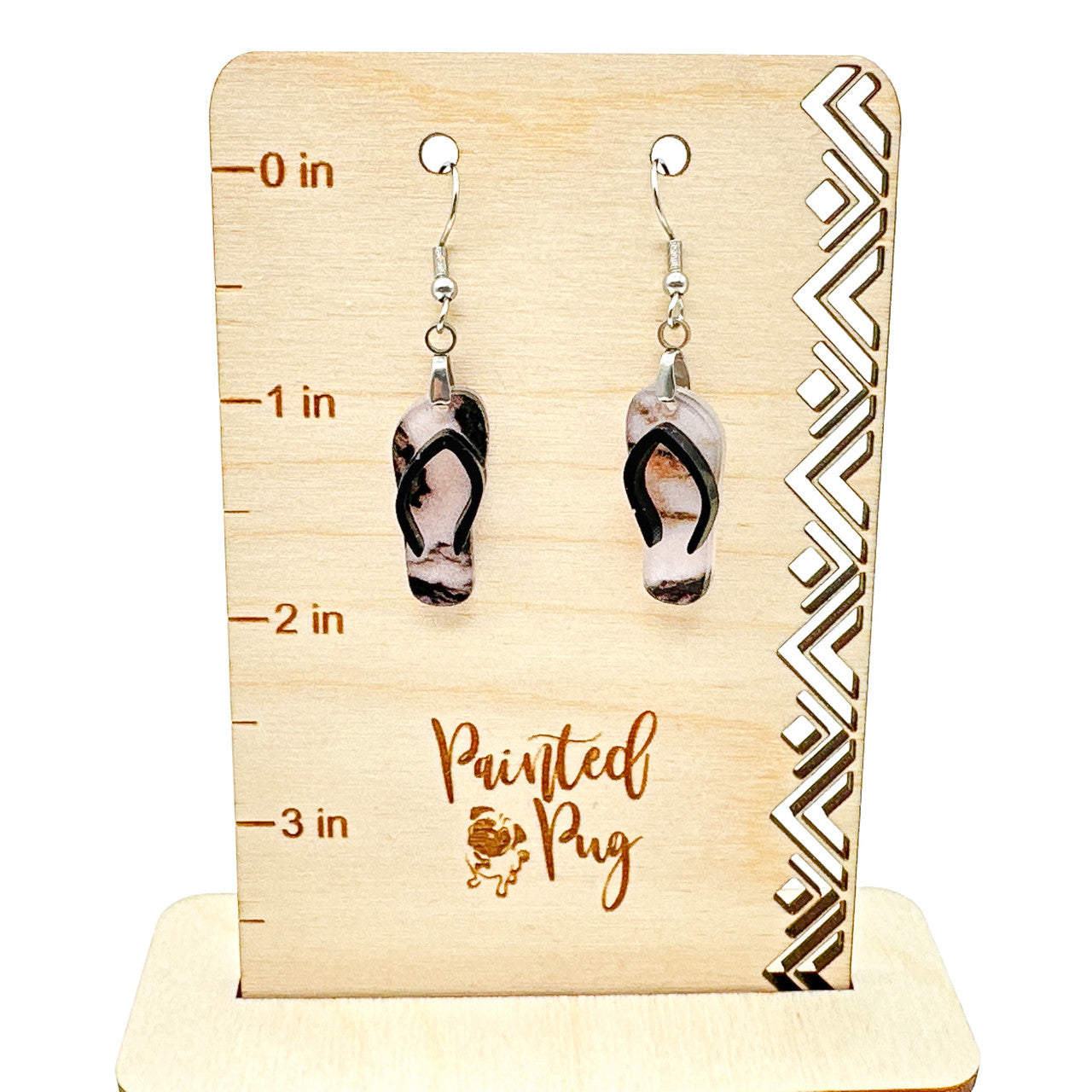 Black Marble Print Flip Flop Earrings for Summer
