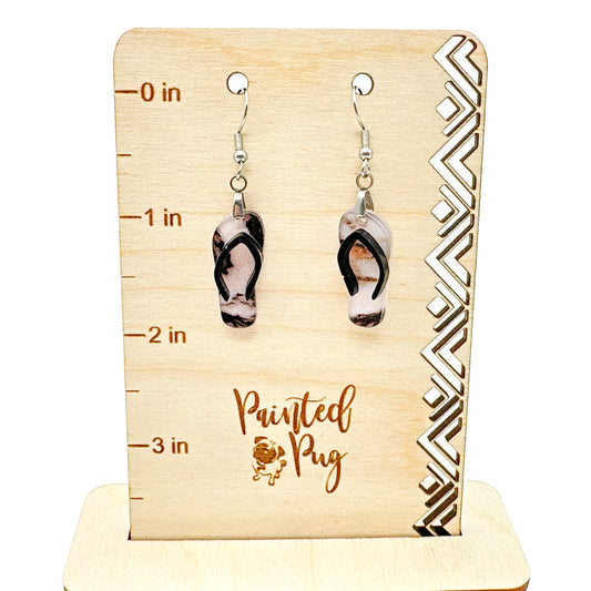 Black Marble Print Flip Flop Earrings for Summer