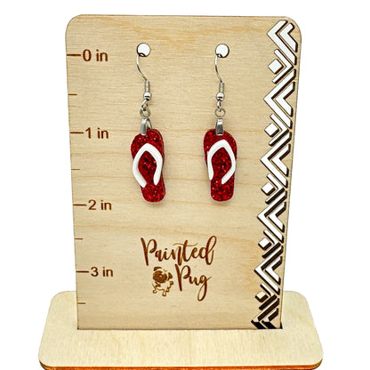 Red Glitter Acrylic Flip Flop Earrings for Memorial Day