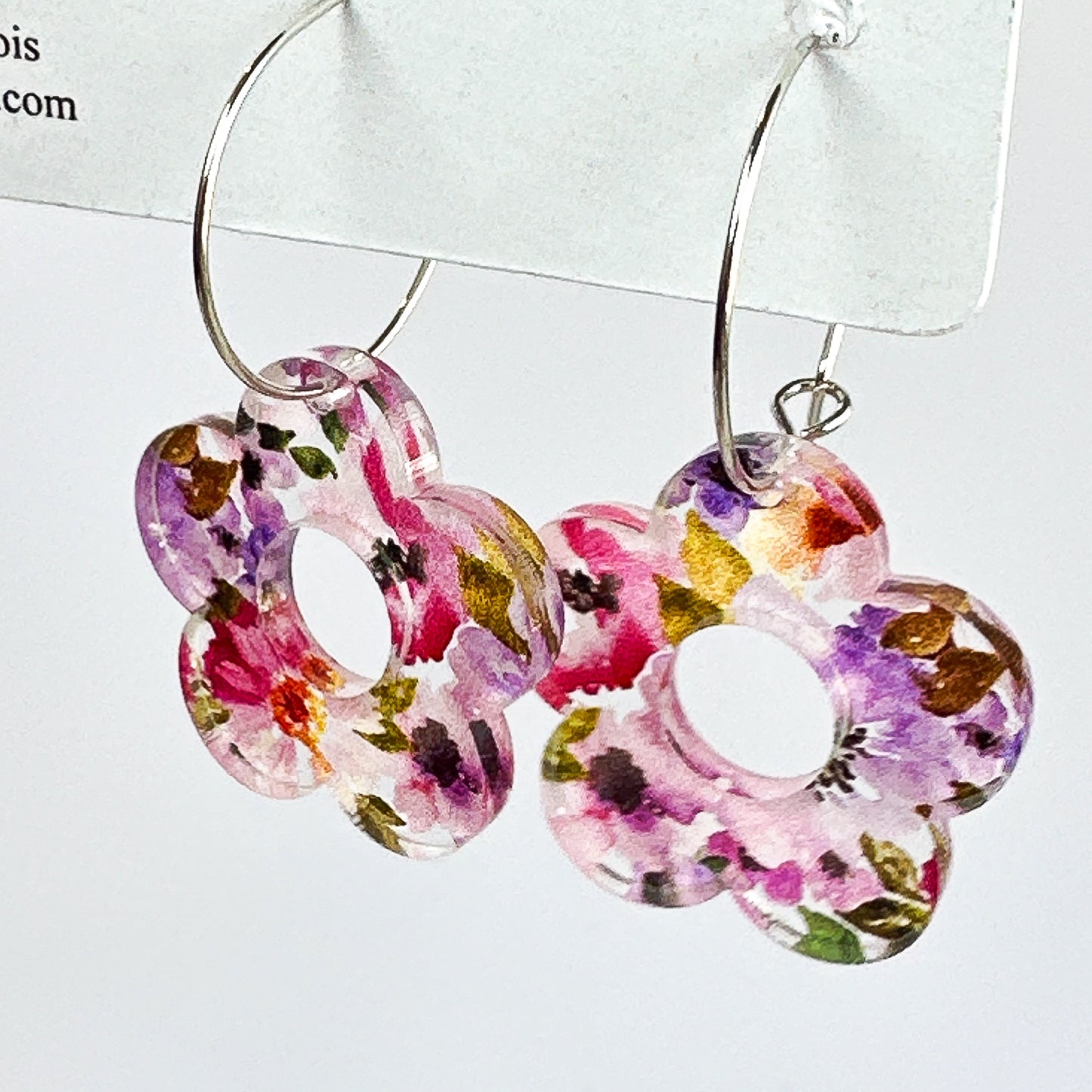 Pink Floral Flower Hoop Earrings – Acrylic Spring Flower Dangle Earrings