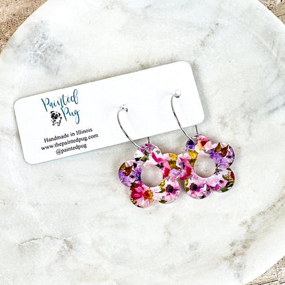Pink Floral Flower Hoop Earrings – Acrylic Spring Flower Dangle Earrings