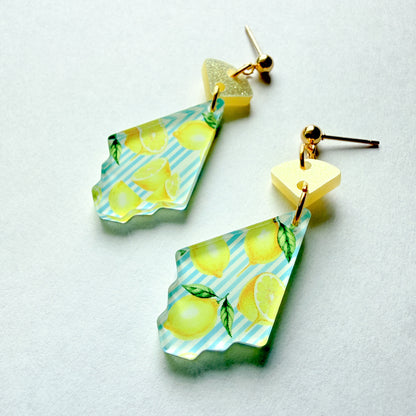 Lemon Stripe Two-Piece Glitter Dangle Earrings
