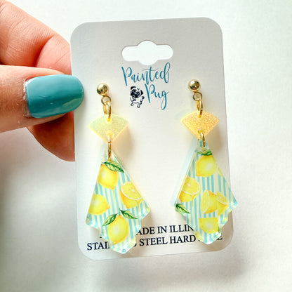 Lemon Stripe Two-Piece Glitter Dangle Earrings
