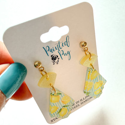 Lemon Stripe Two-Piece Glitter Dangle Earrings