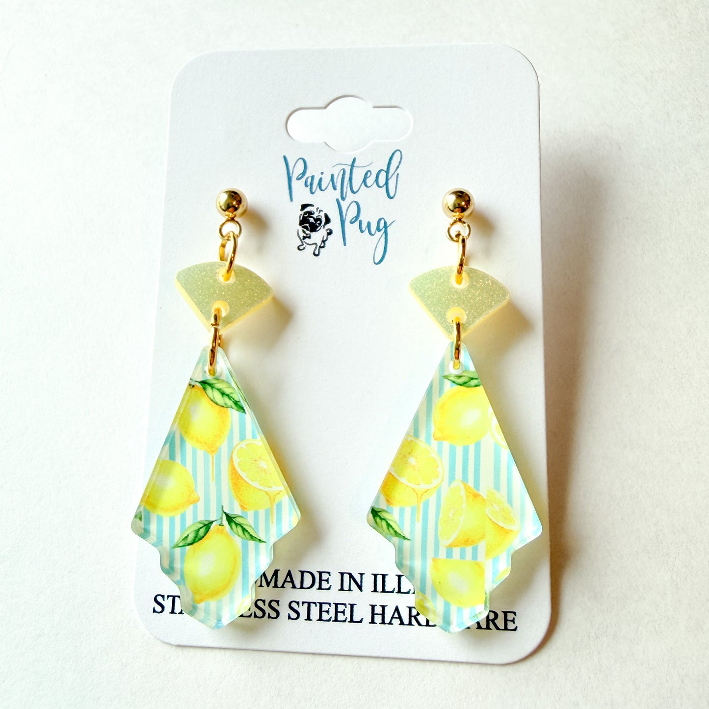 Lemon Stripe Two-Piece Glitter Dangle Earrings