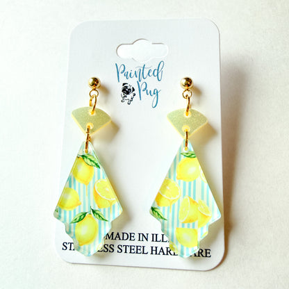 Lemon Stripe Two-Piece Glitter Dangle Earrings