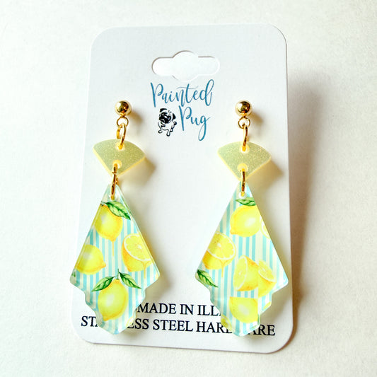 Lemon Stripe Two-Piece Glitter Dangle Earrings