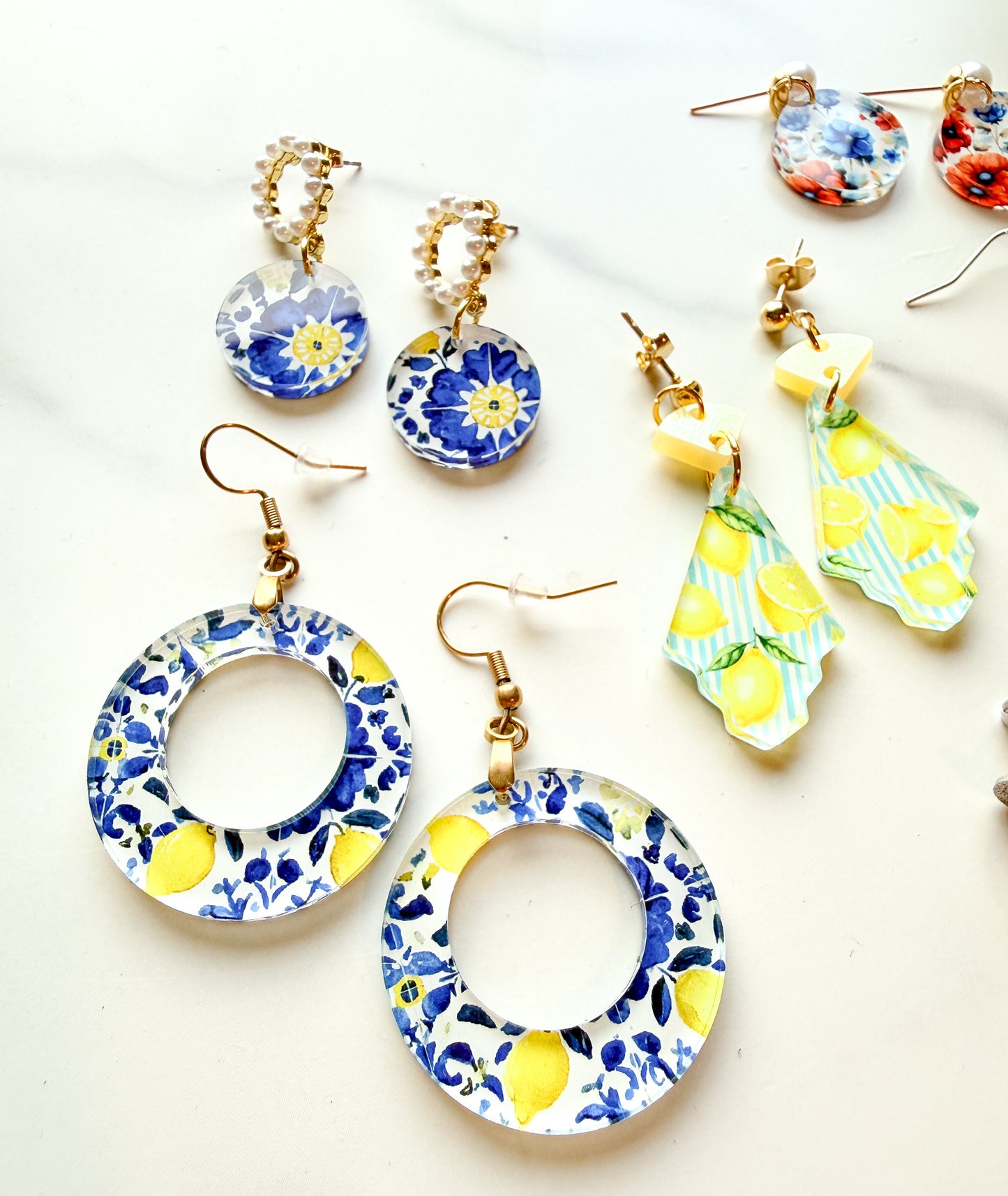 Lemon Stripe Two-Piece Glitter Dangle Earrings